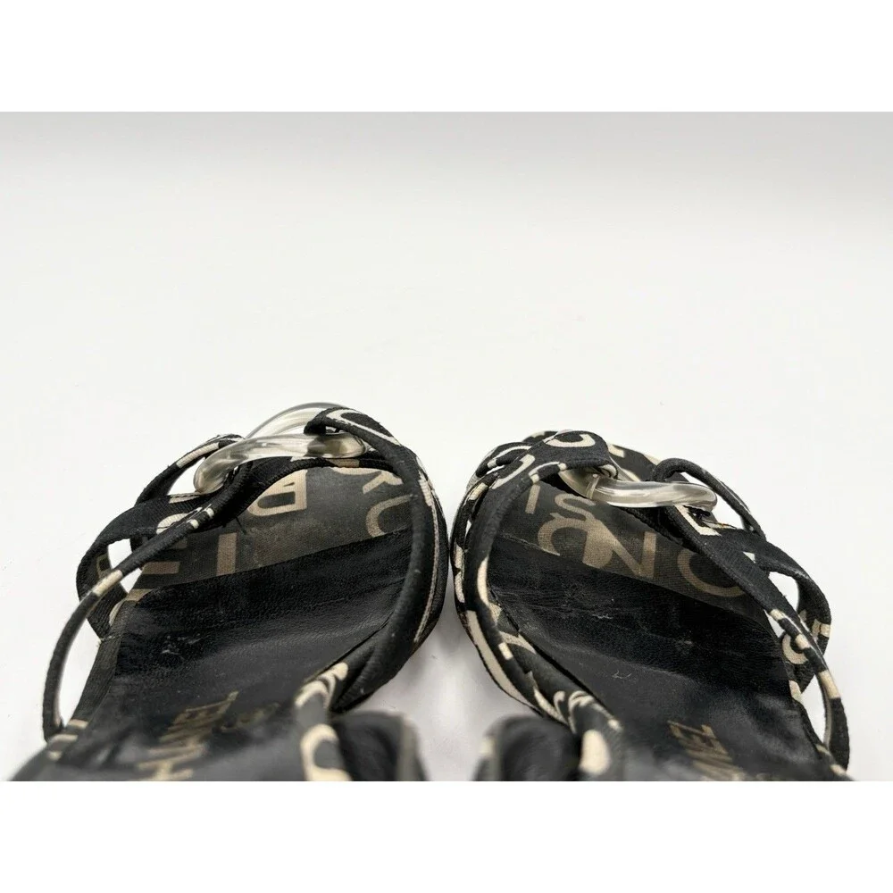 Chanel Black & White Rue Cambon Canvas Slingback Mules Vintage Y2K Size EU 36